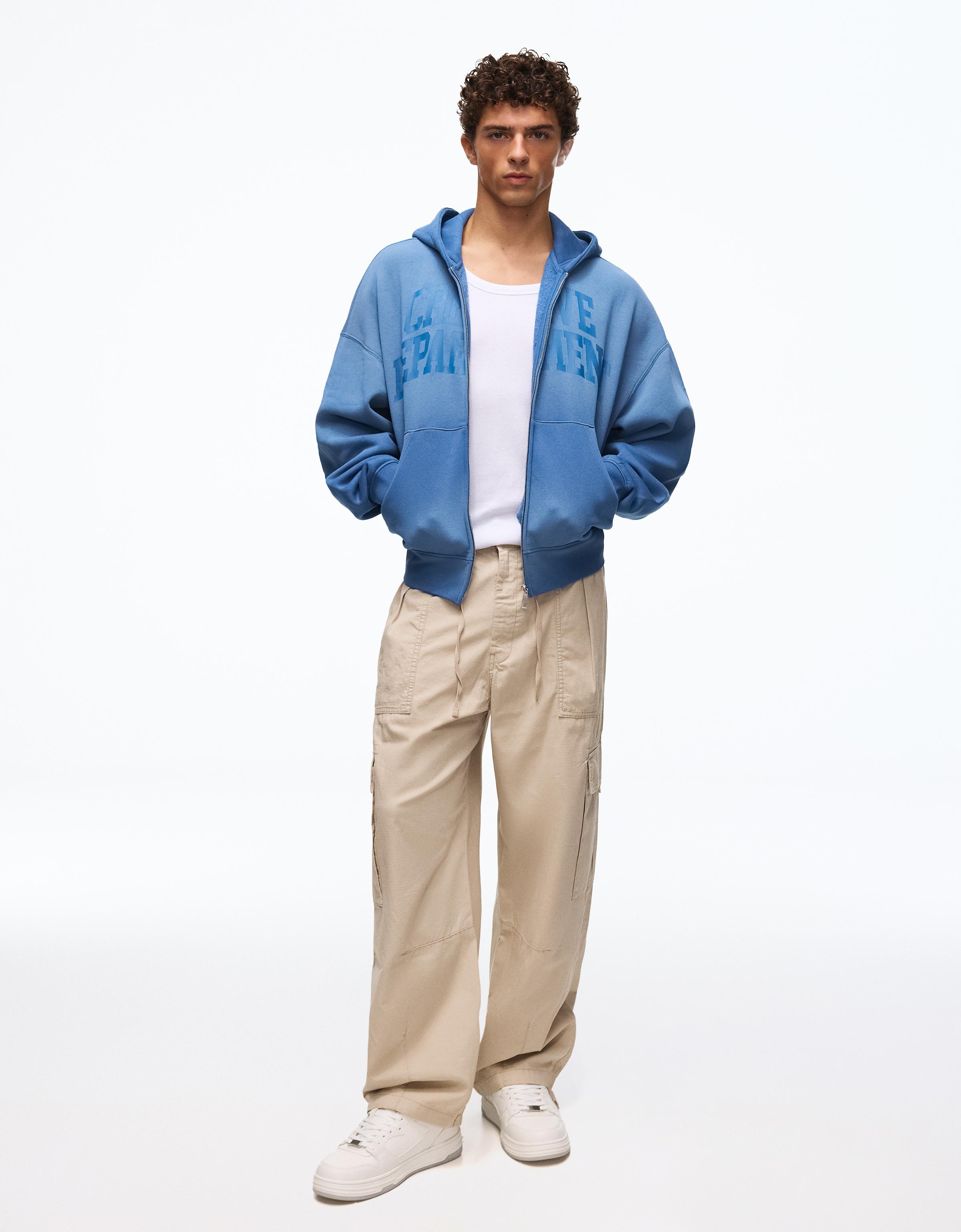 Washed effect print hoodie — Blue