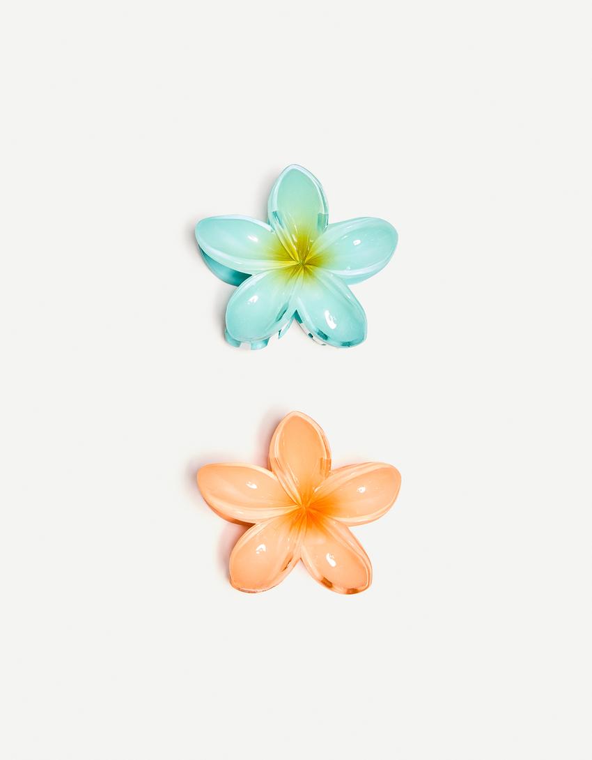 Lot 2 pinces fleur-Orange