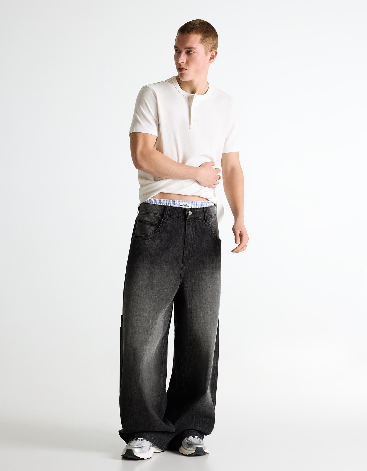 Bershka Jeans Megabaghy Uomo 50 (Eur 44) Nero