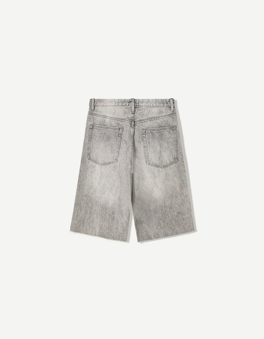 Bermuda en jean baggy fit-Gris-4