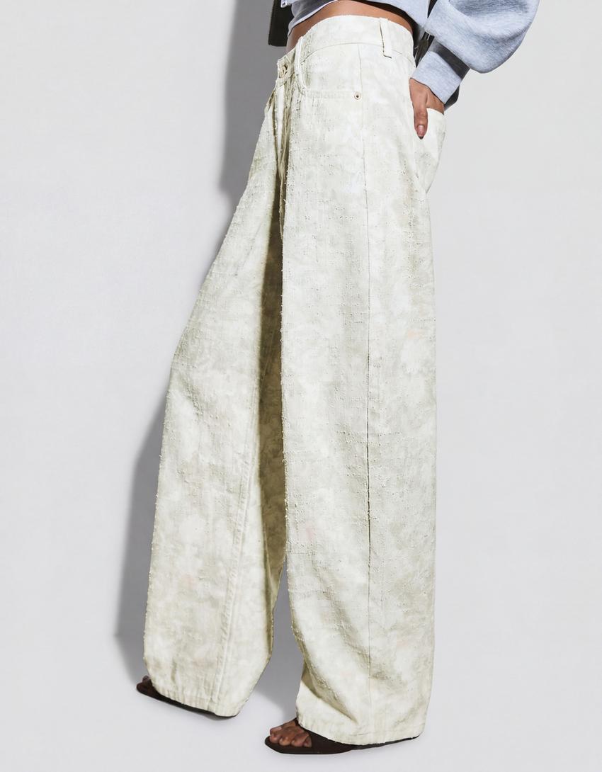 Jeans baggy barrel taille basse imprimé-Marron
