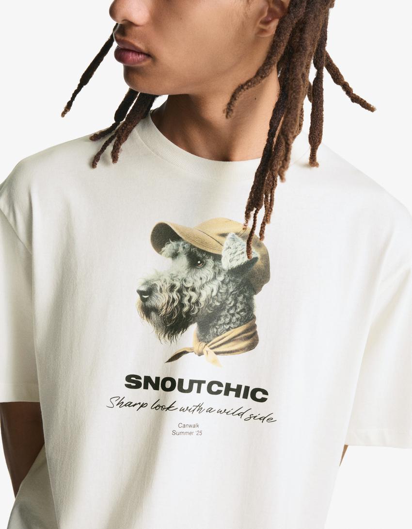 T-shirt à manches courtes imprimé-Blanc cassé-2