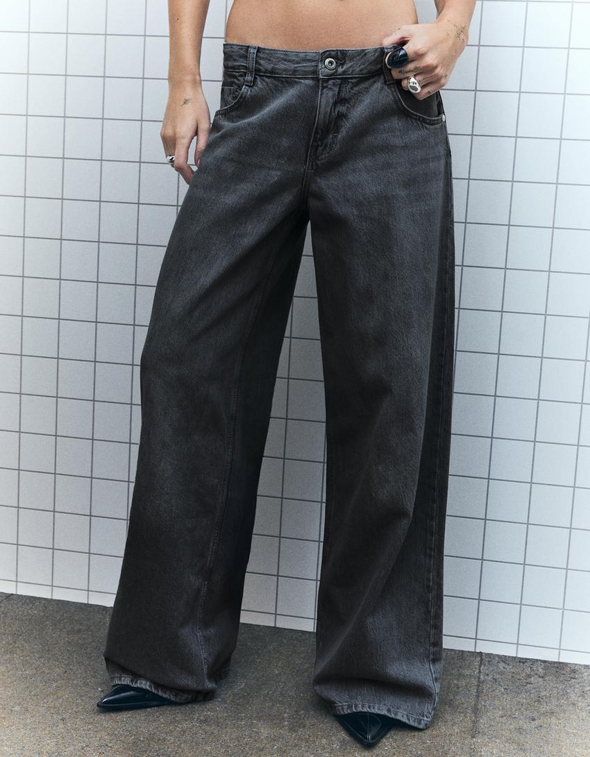 Wide-leg low-waist jeans-Black-0