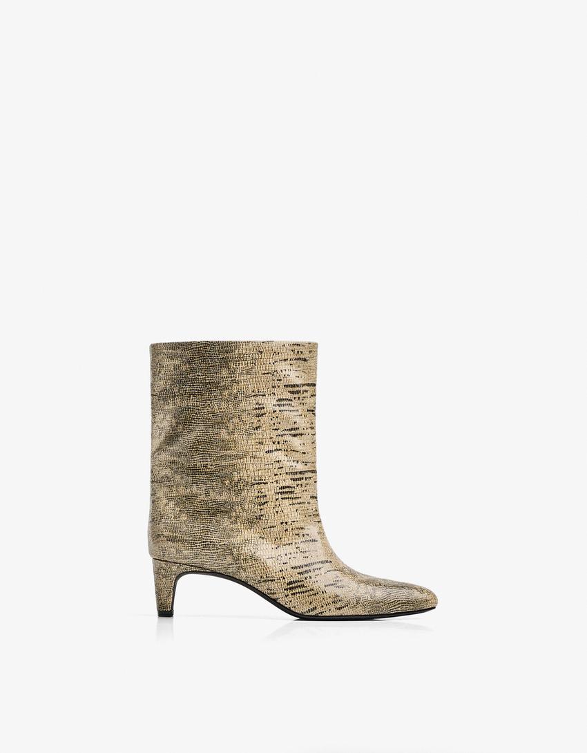 Wide leg high-heel ankle boots-ANIMAL PRINT