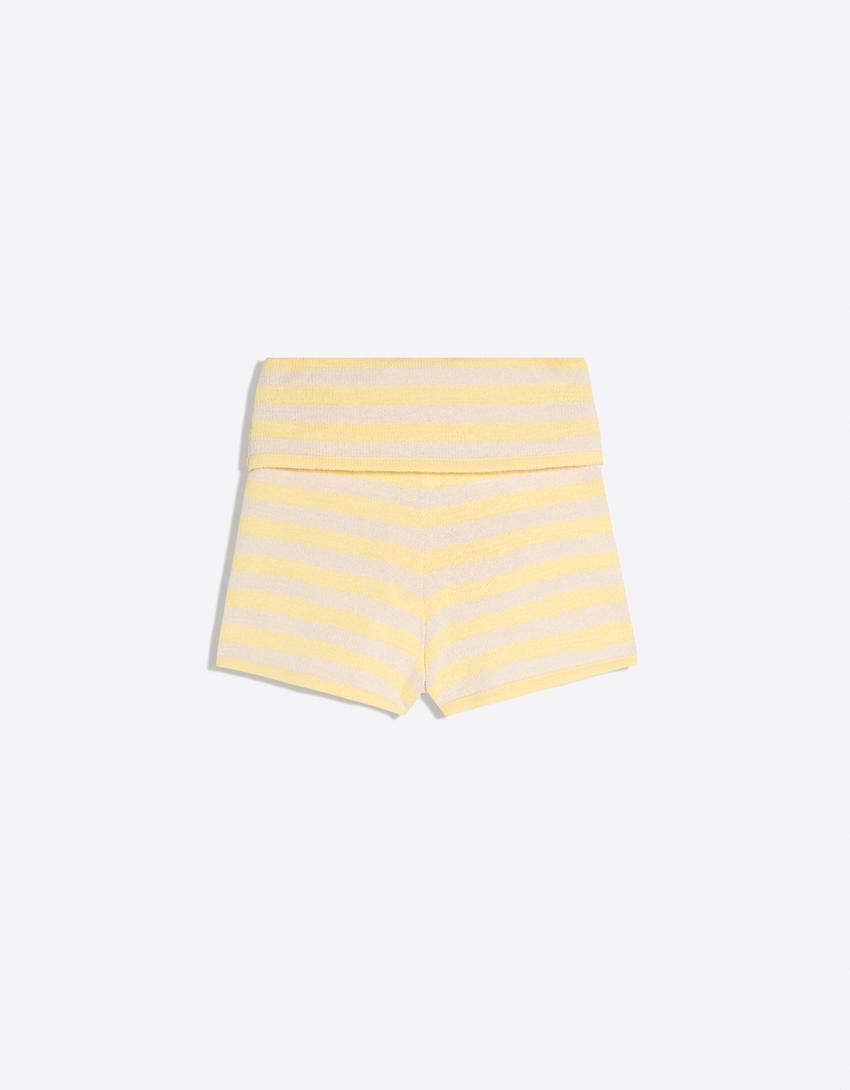 Strickshorts mit umgeschlagenem Bund-Gelb