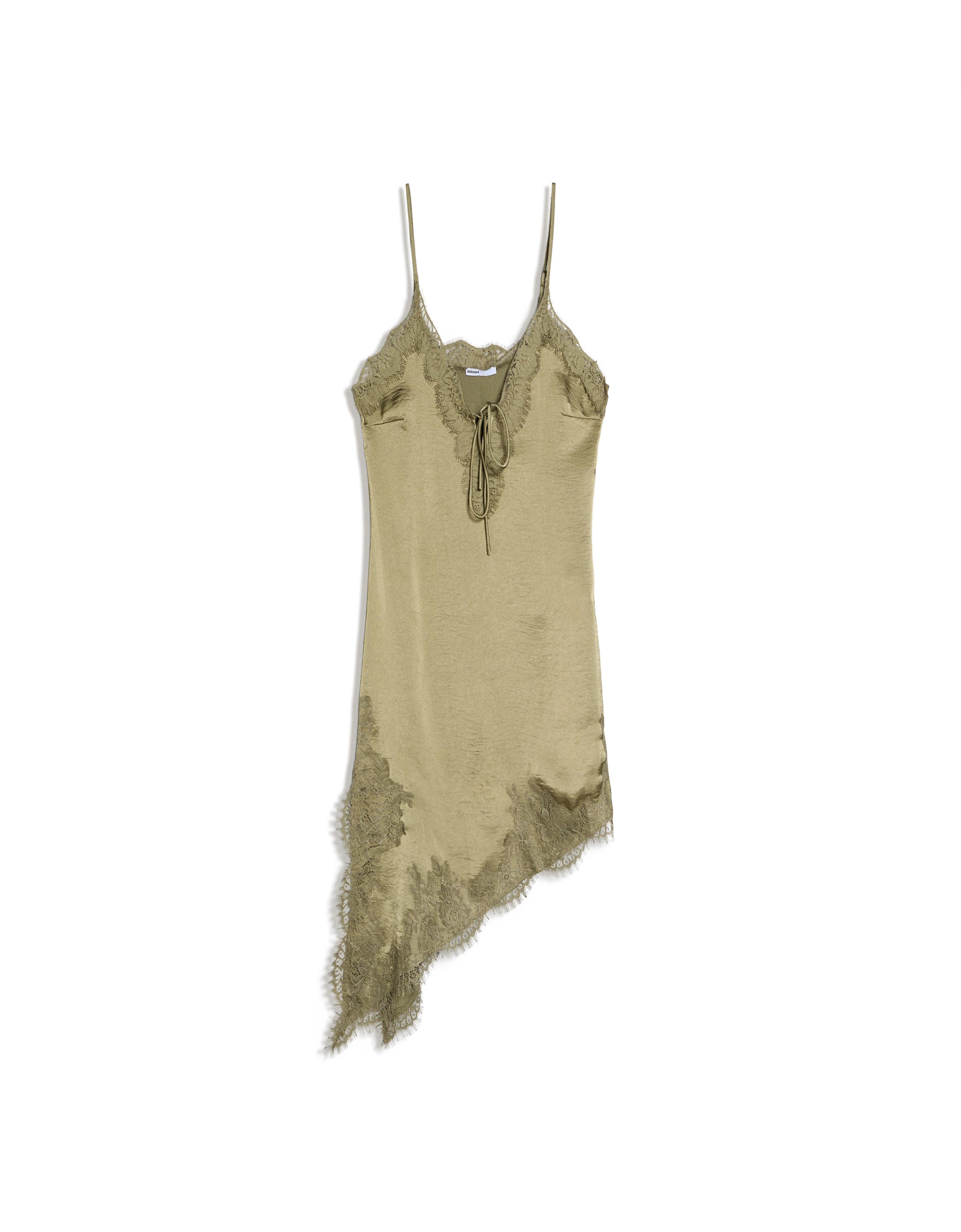 Asimetrik saten mini elbise - Görsel 12