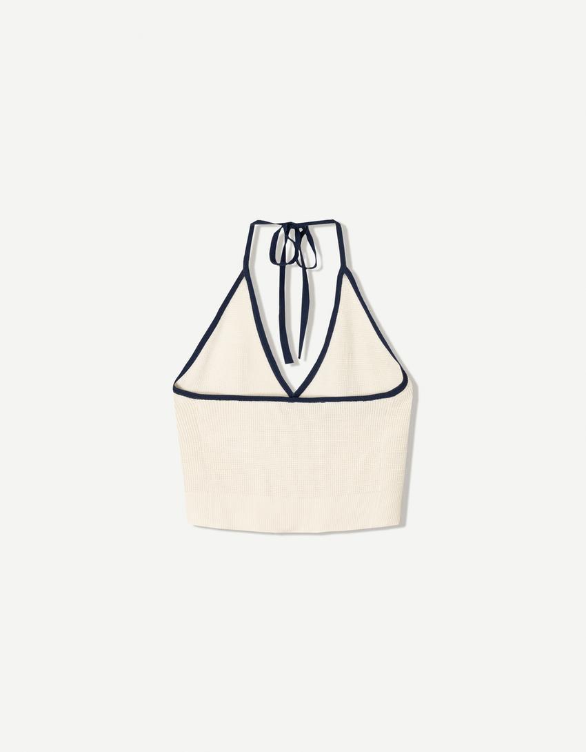 Contrast halter top-Cream