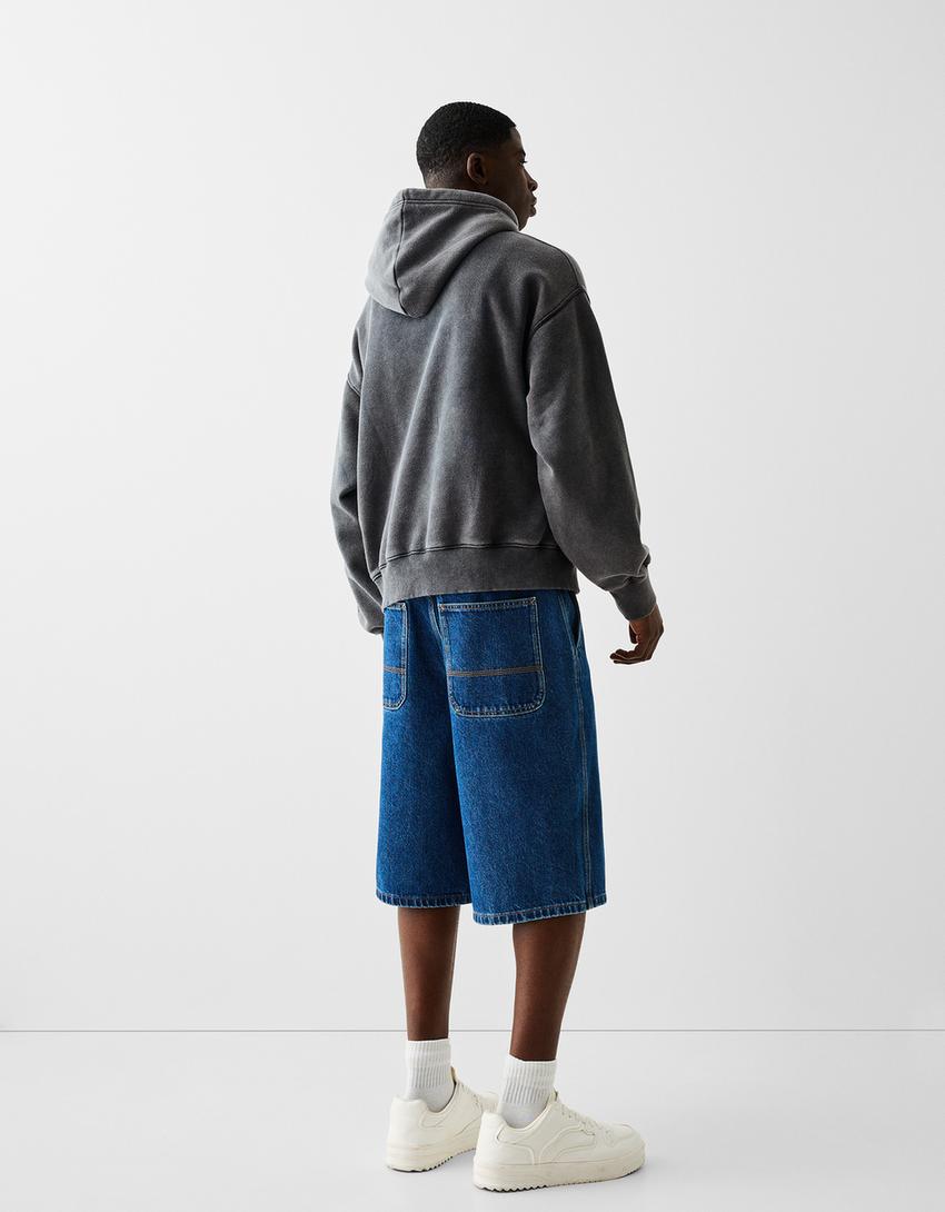 هودي بقصّة مربعة وتأثير باهت-أسود-1