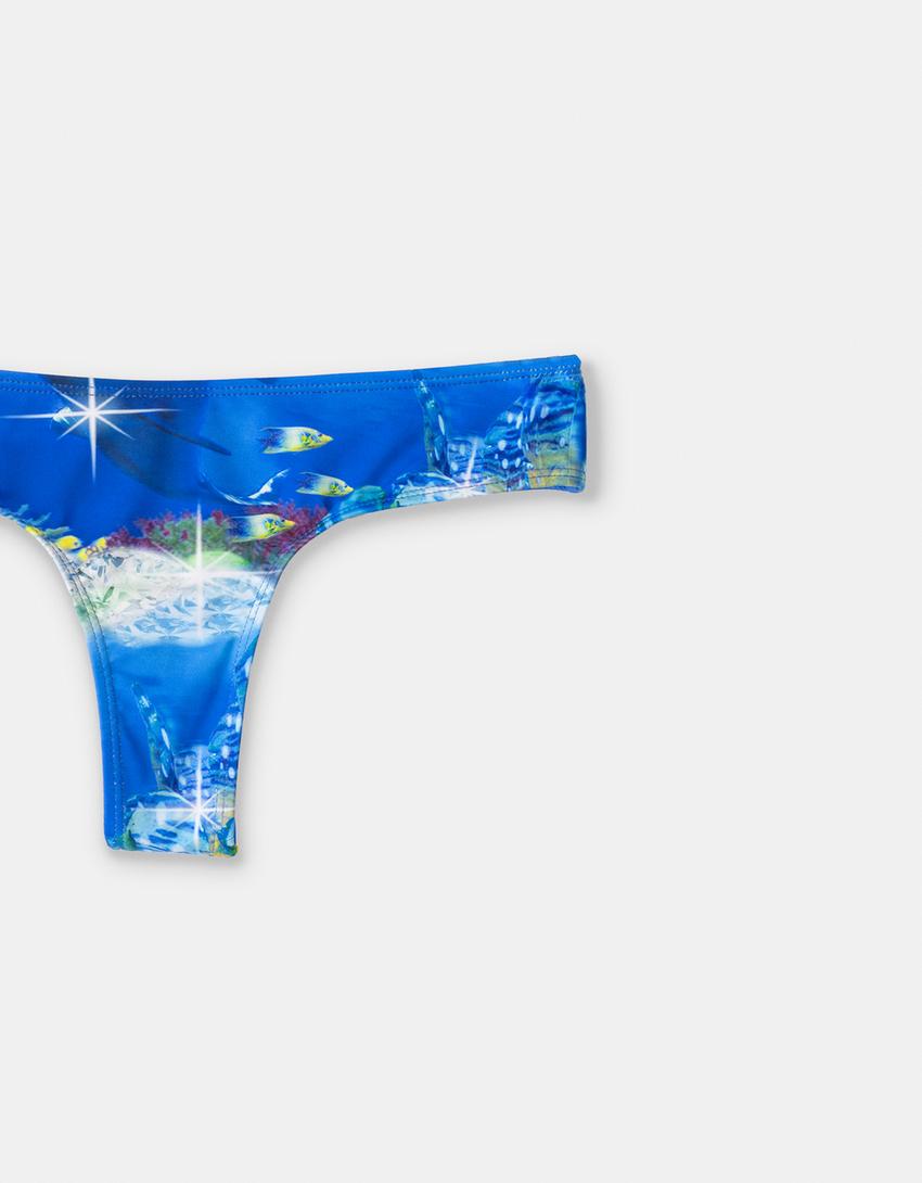 SSSTUFFF x BERSHKA print bikini bottoms-Blue-2