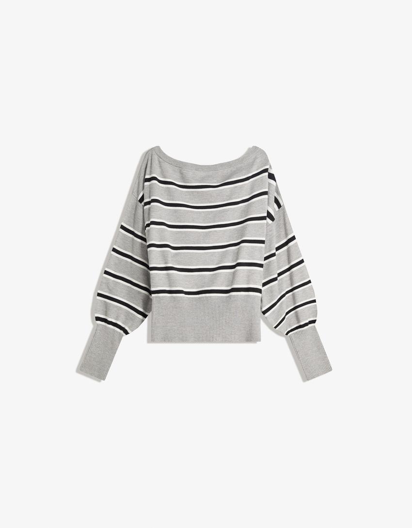 Asymmetric sweater with ribbed hem-Grey