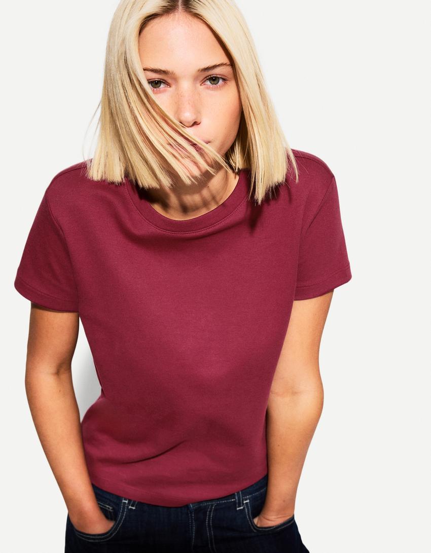 Heavy cotton short sleeve T-shirt-Burgundy
