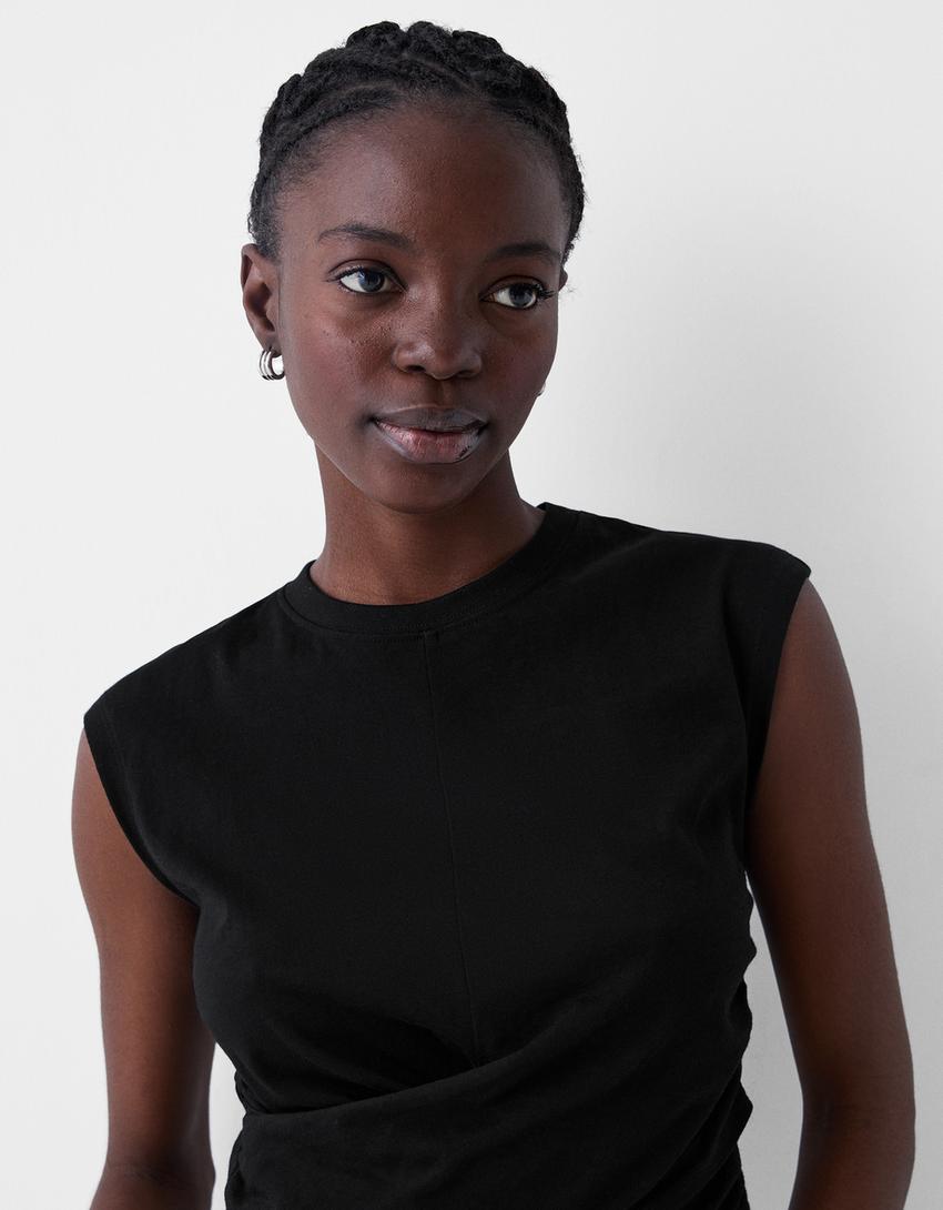 Kruvaze kolsuz t-shirt-Siyah-2