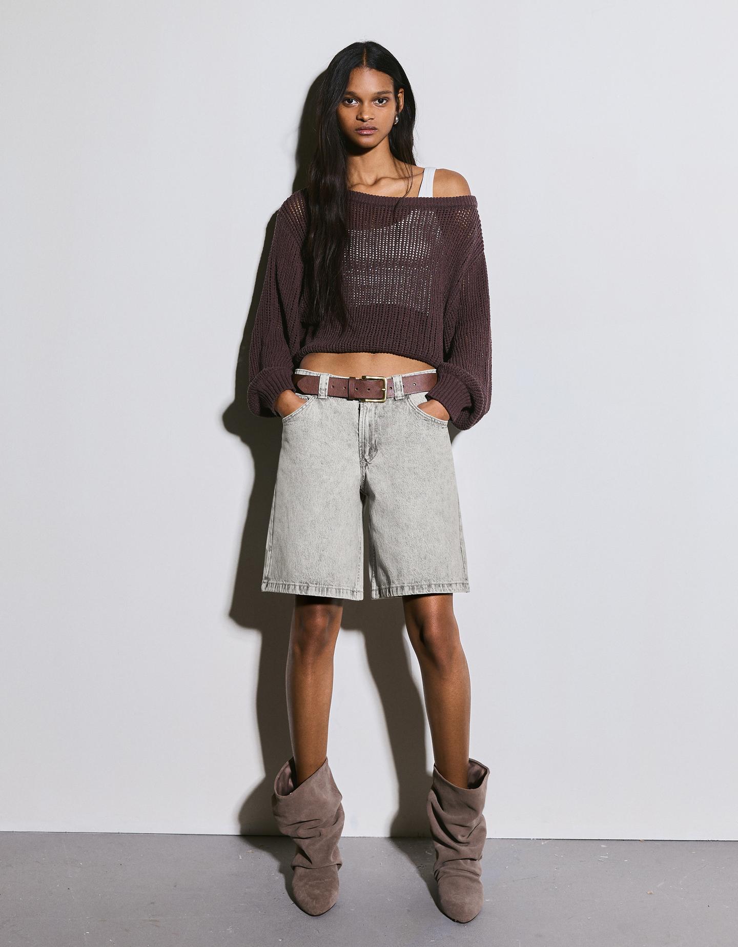 Bershka shorty jeansowe o kroju baggy szary