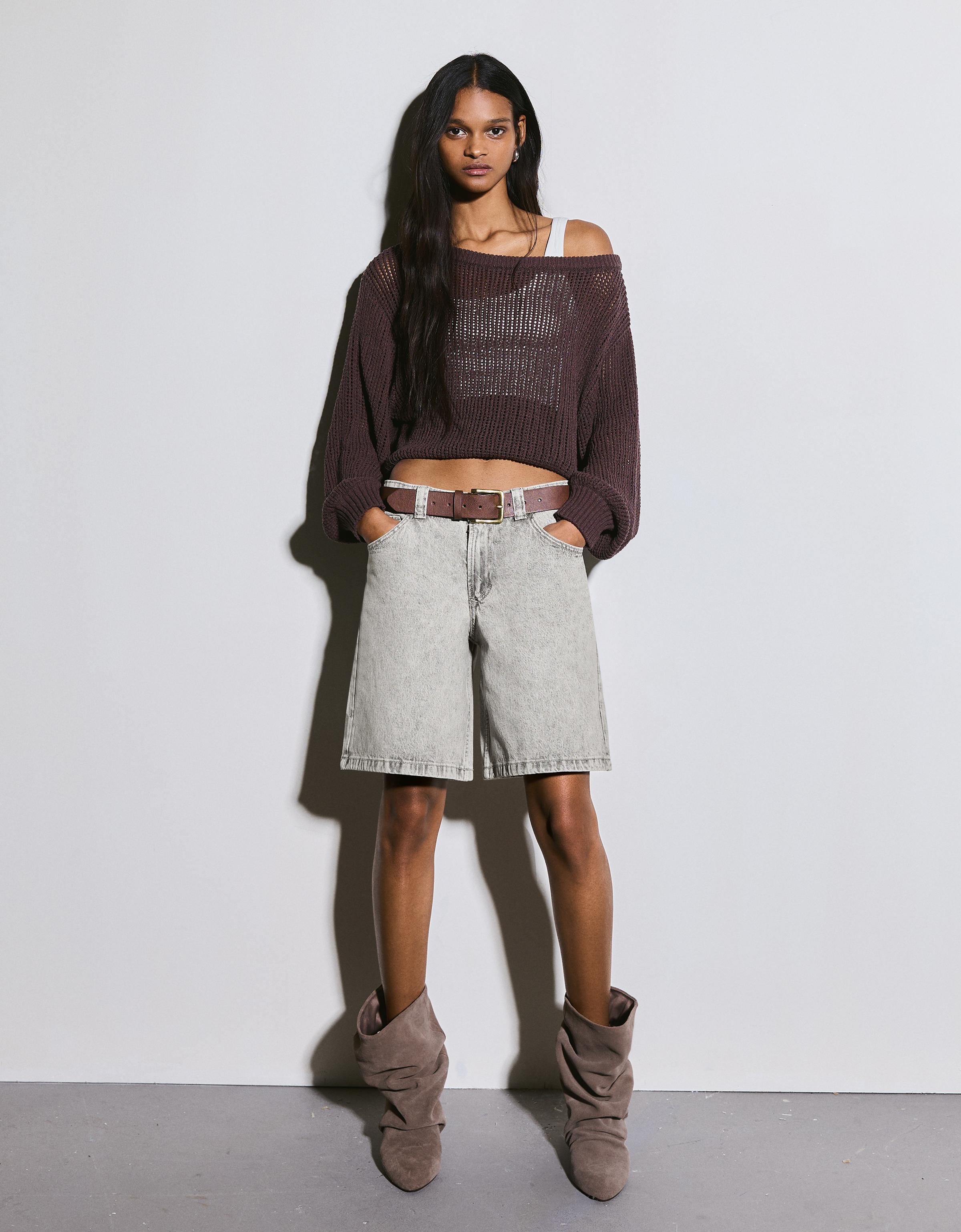 Baggy fit denim şort - Görsel 16