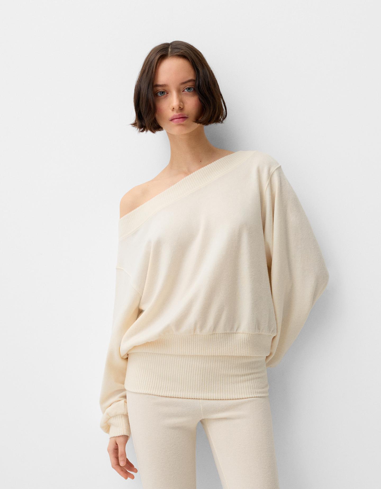 Bershka Maglia Asimmetrica Soft Touch Donna Xs Avorio