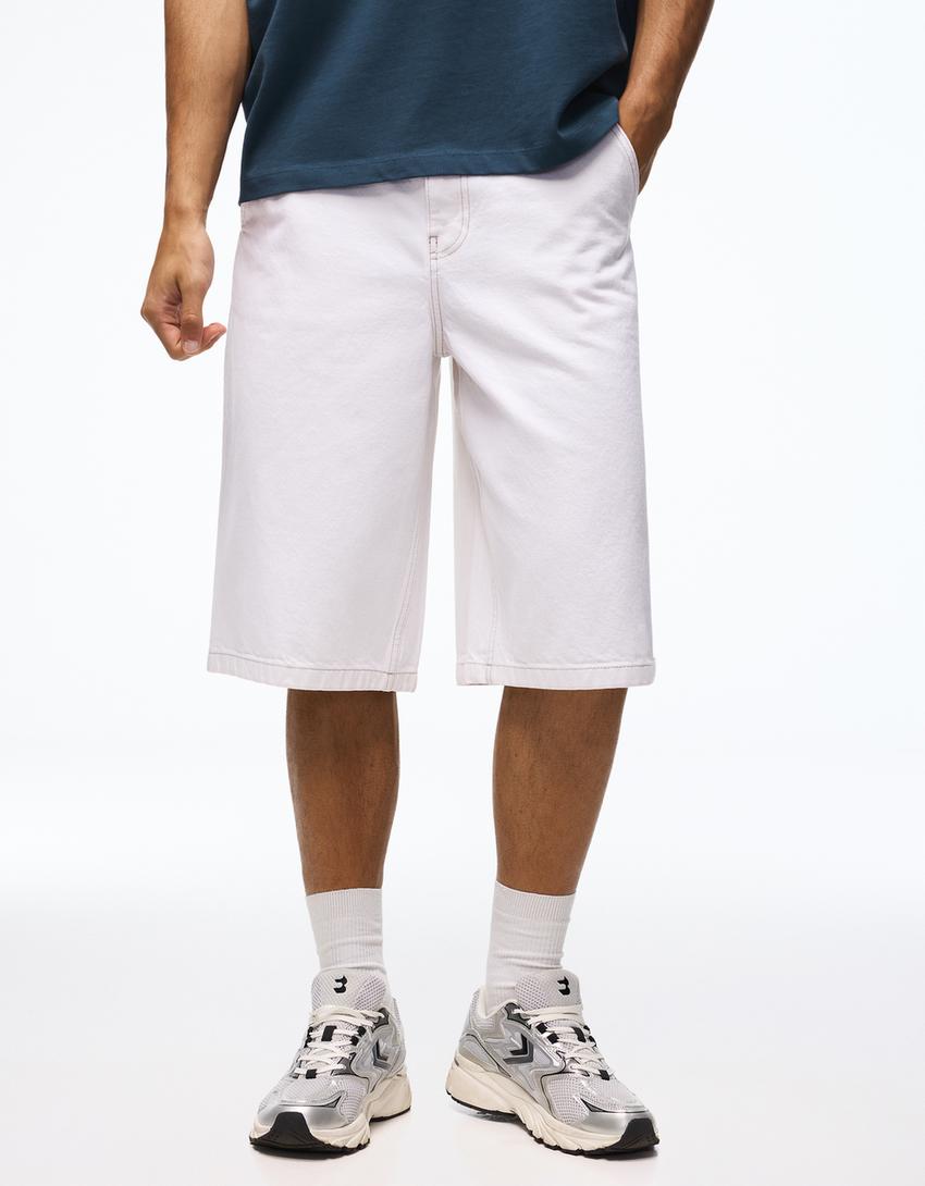 Skater denim Bermuda shorts-White