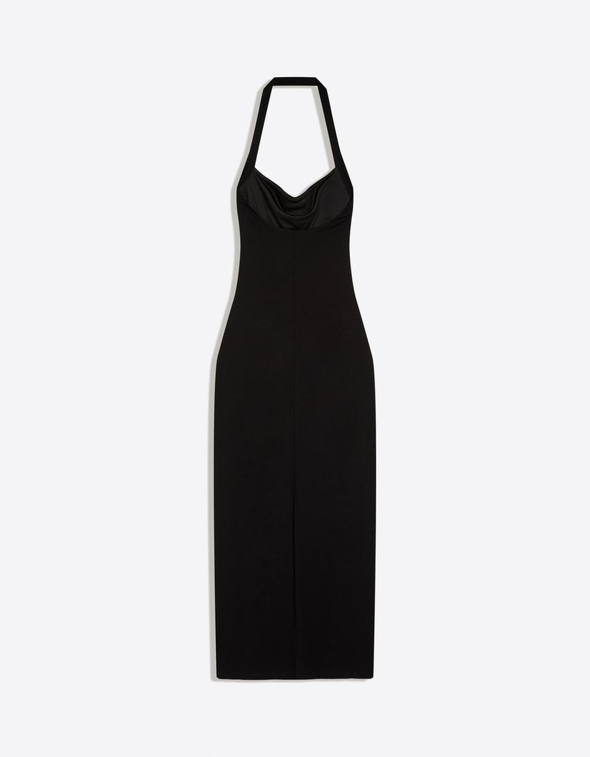 Halterneck midi dress-Black