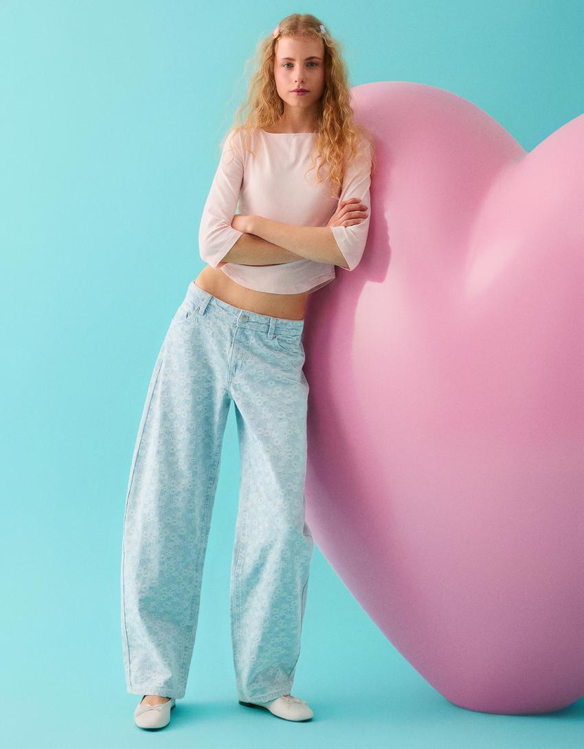 POLLY POCKET barrel fit jean-Açık mavi