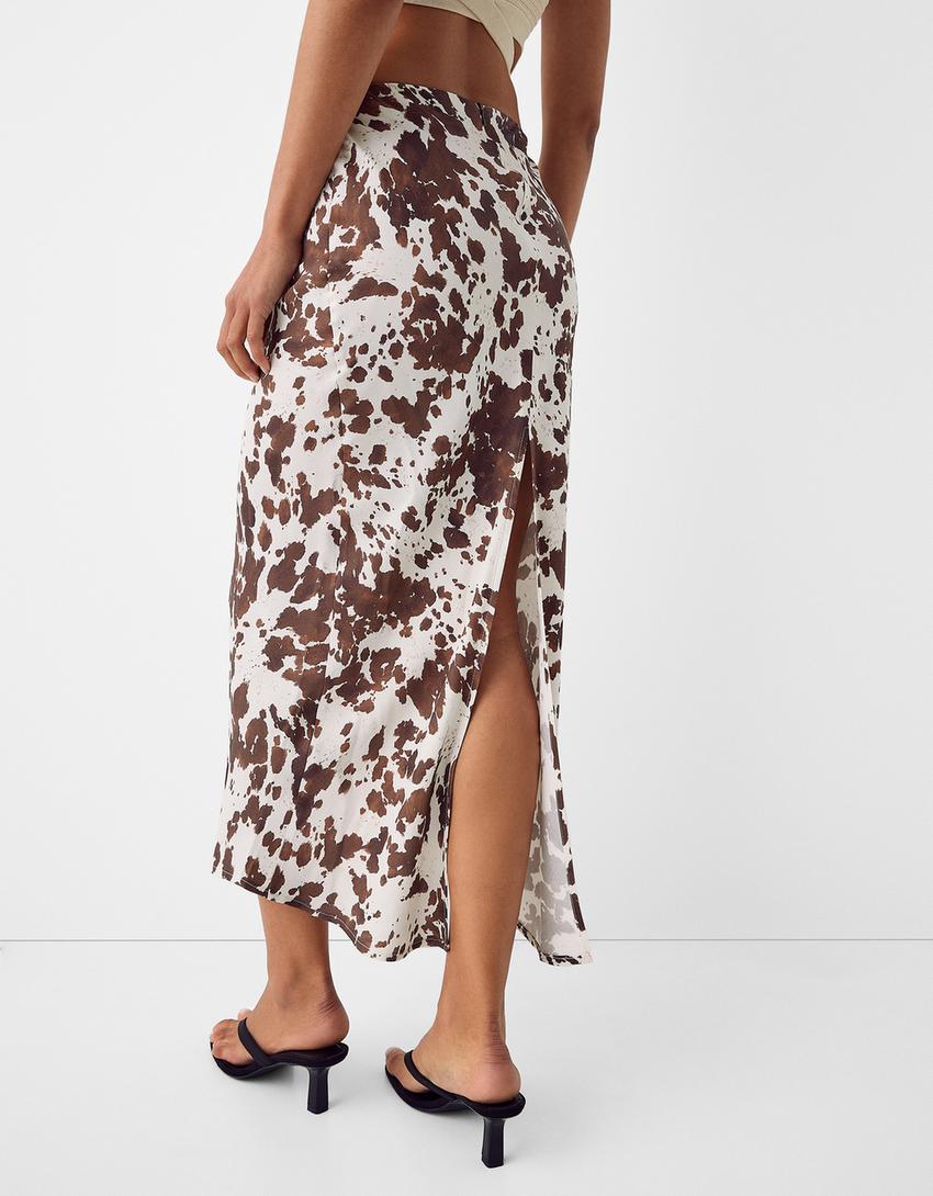 تنورة ميدي بطبعة حيوانية-أبيض مطفي-6