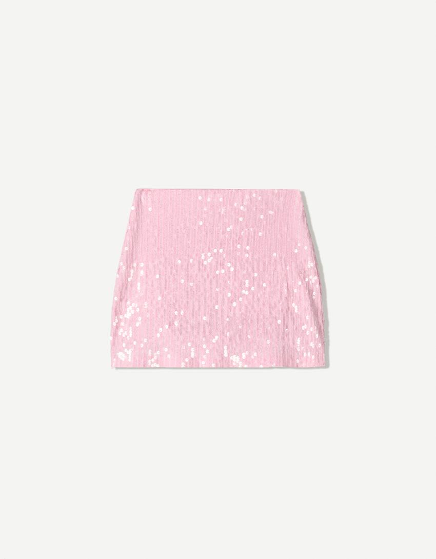 Mini-jupe à paillettes-Rose-3
