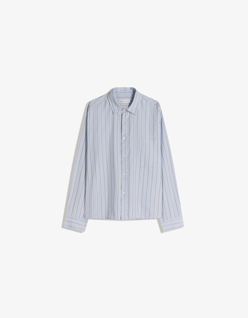 Striped Shirt Black Loafer — Striped print shirt
