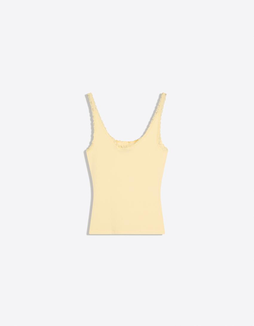 Strappy henley neck top-Yellow