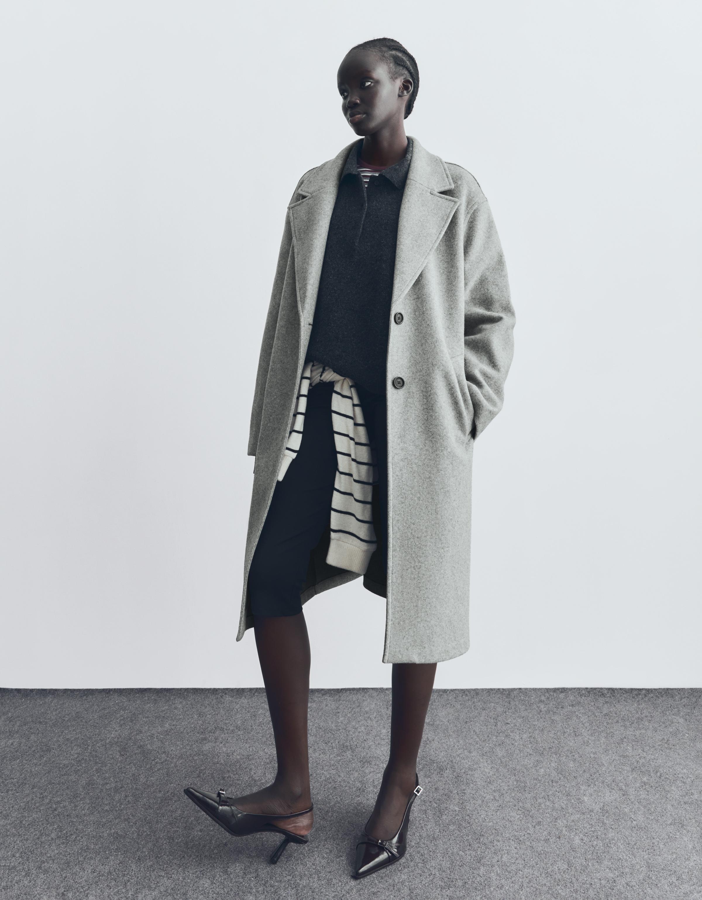 Bershka Langer Soft-Mantel Damen L Grau