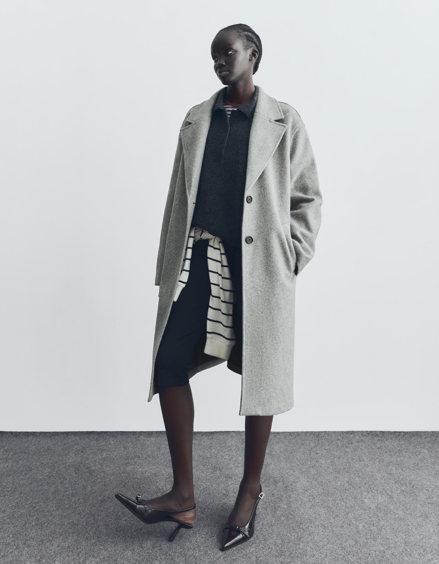 Bershka długi płaszcz soft szary