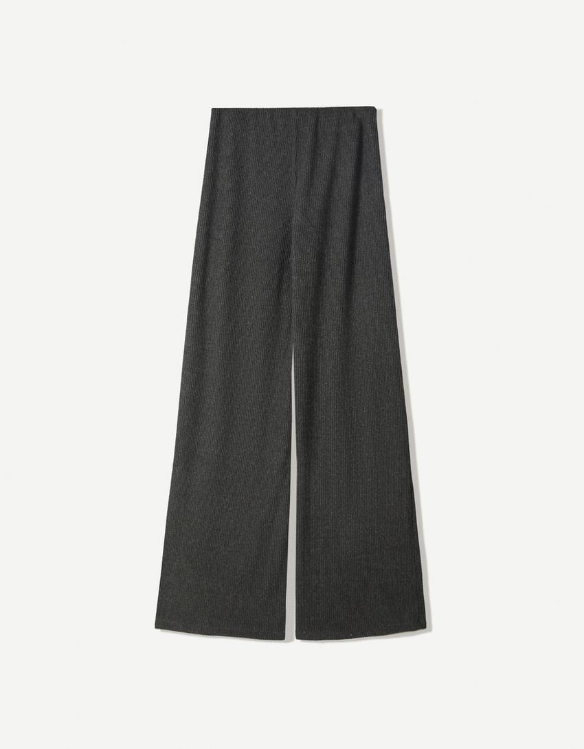 Soft Touch Hose Wide-Leg Rib-Dunkelgrau-4