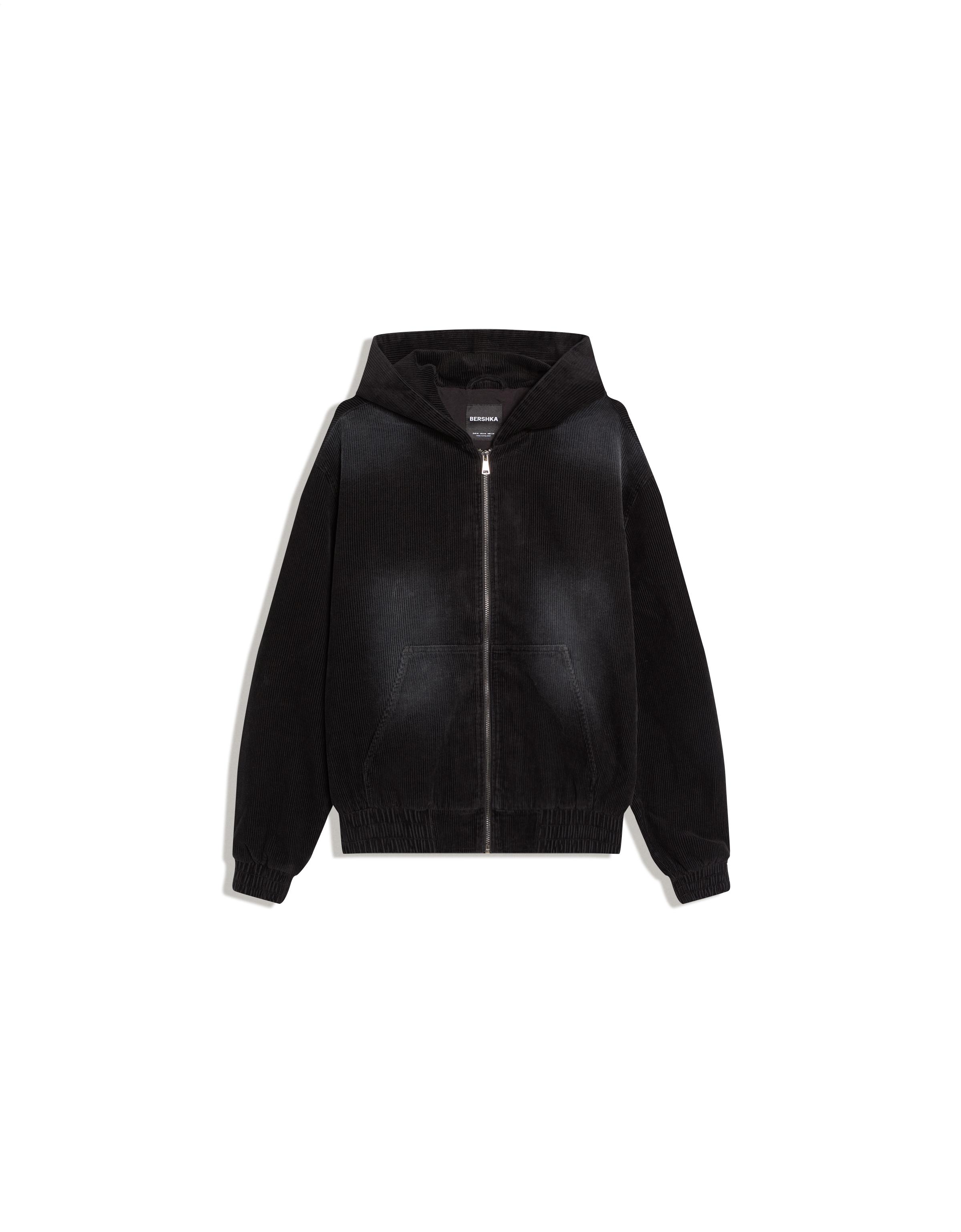 Boxy corduroy hooded jacket - Black