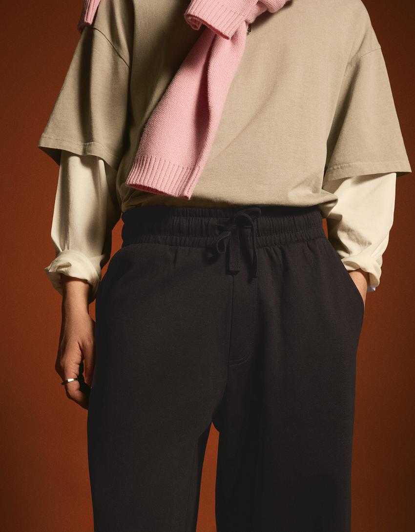 Interlock balloon fit trousers-Black