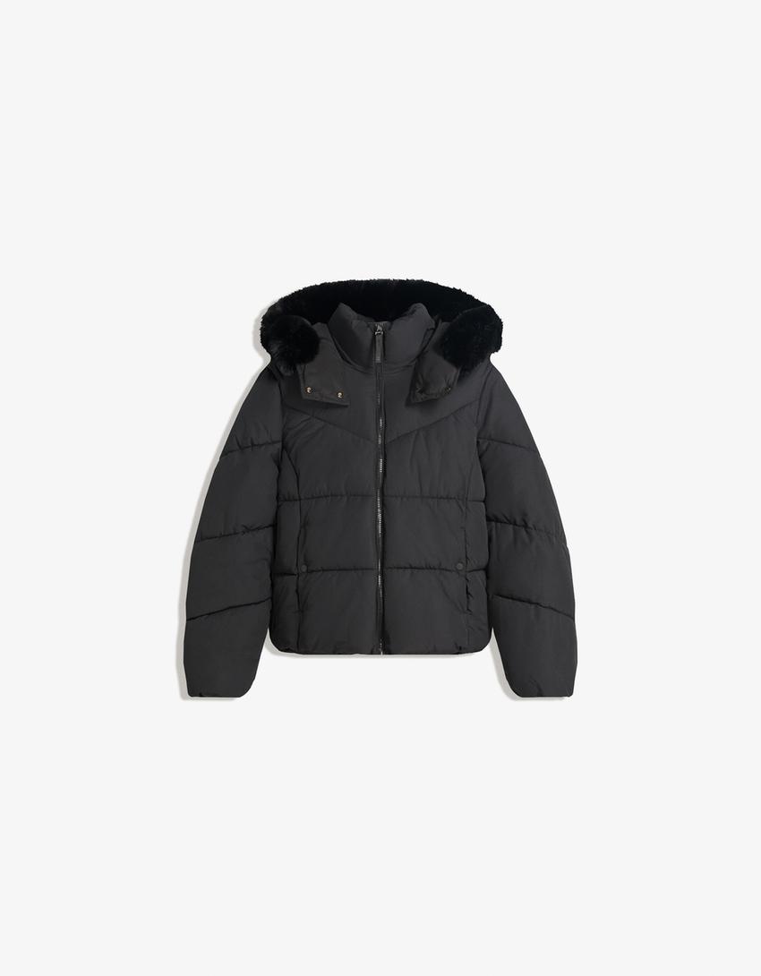 Doudoune capuche fourrure-Noir-3