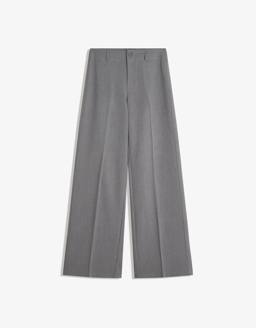 Pantalone širokih wide nogavica-Siva-5
