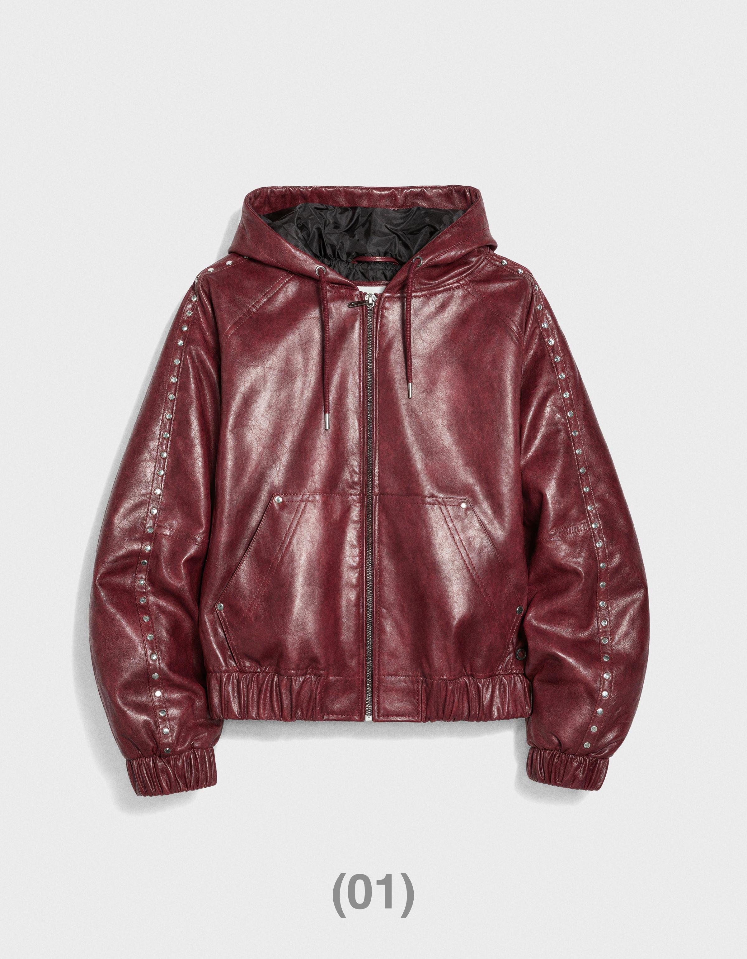 Studded faux leather jacket — Maroon