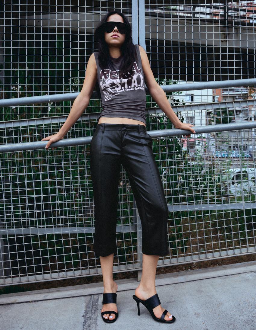 Faux leather capris-Black