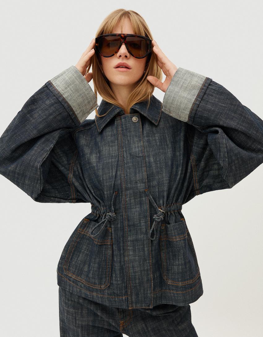 Textured oversize denim jacket-Blue