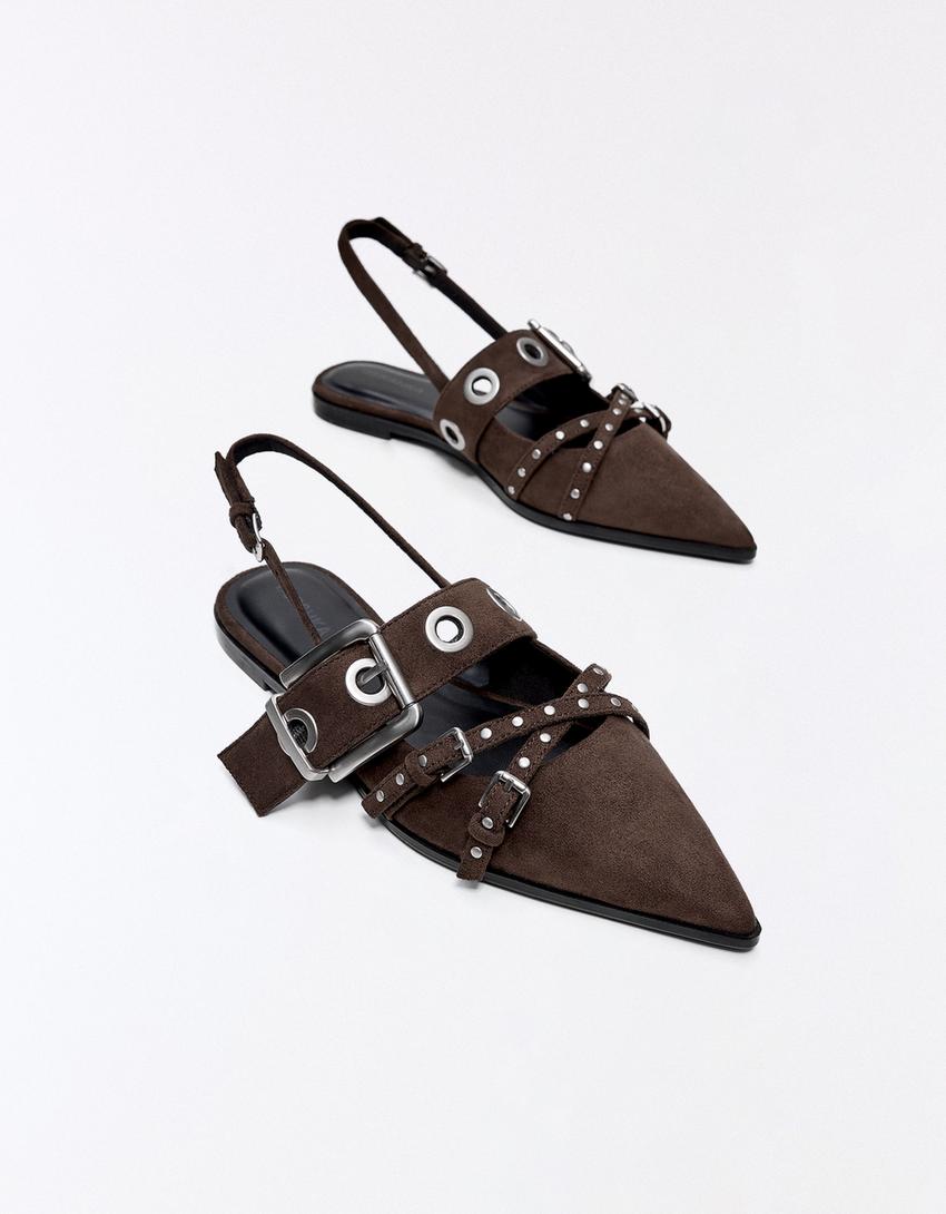 Buckled slingback flats-Brown