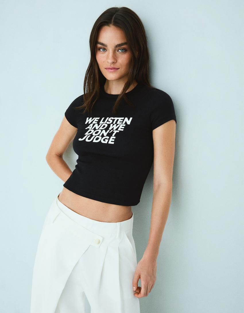 T-shirt à manches courtes imprimé-Noir