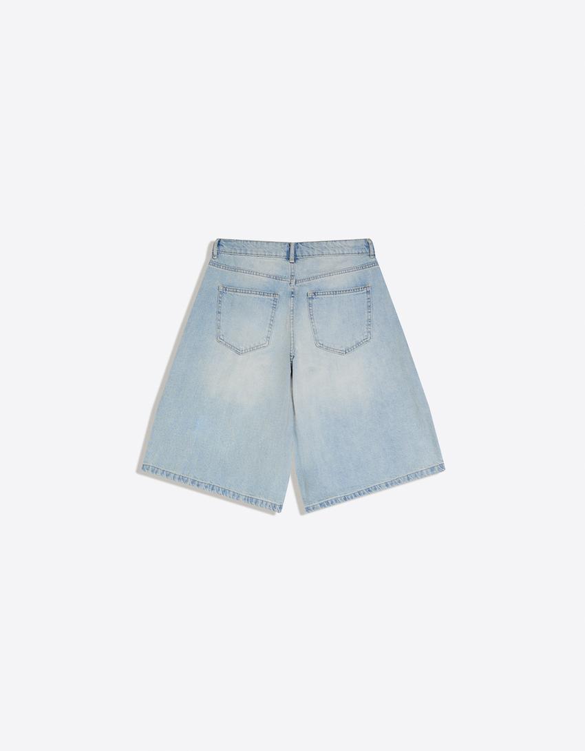 Baggy denim Bermuda shorts-Light blue