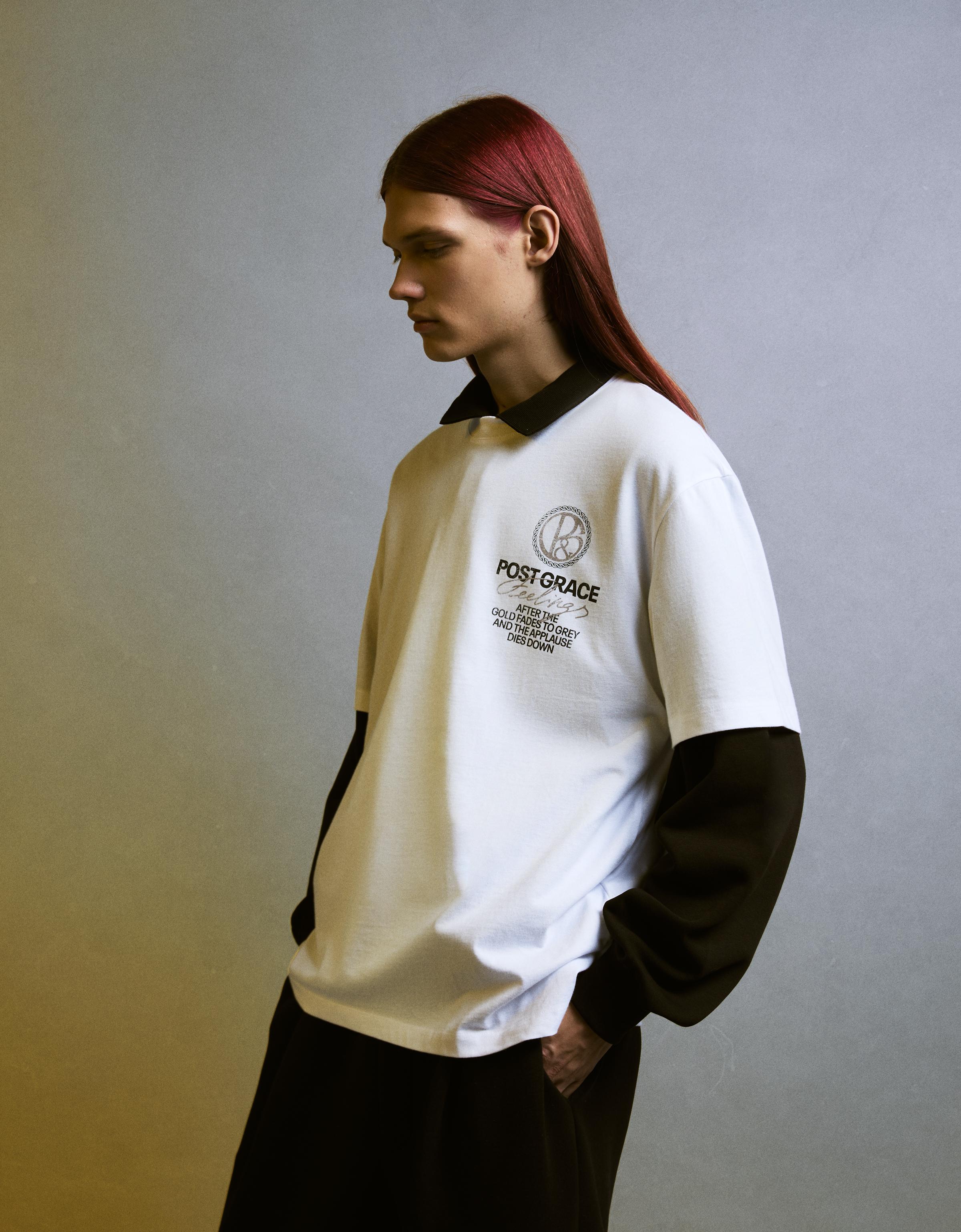 Bershka T-Shirt Mit Kurzen Ärmeln Und Print Herren L Grbrochenes Weiss