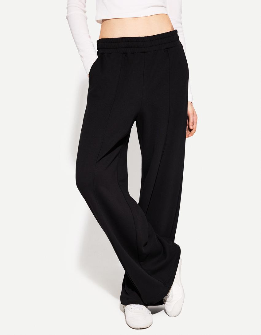 Wide leg plush trousers-Black-2