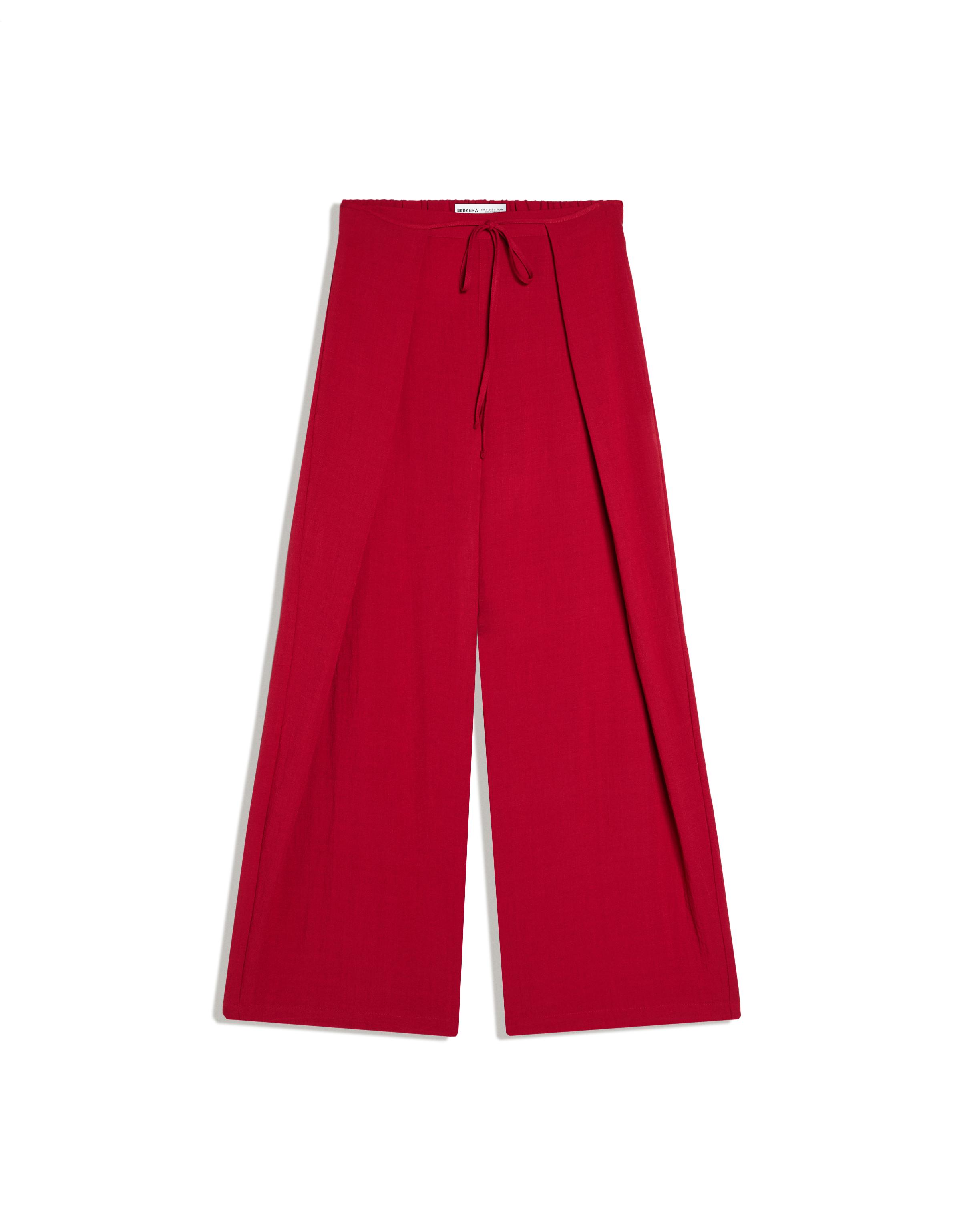 Rustic wide-leg pleated trousers — Red