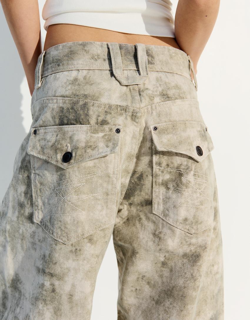 Super baggy print trousers-Green
