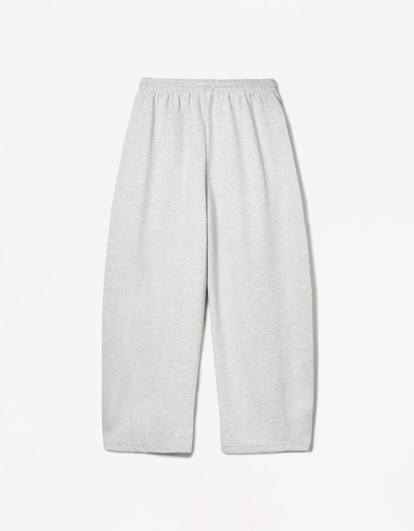 Sweatshirt material barrel pants-Grey
