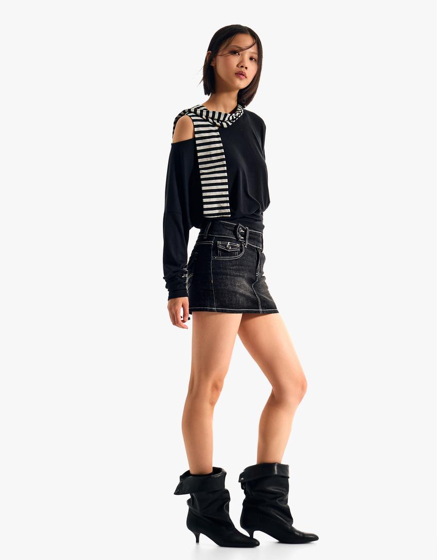 Denim skorts-Black