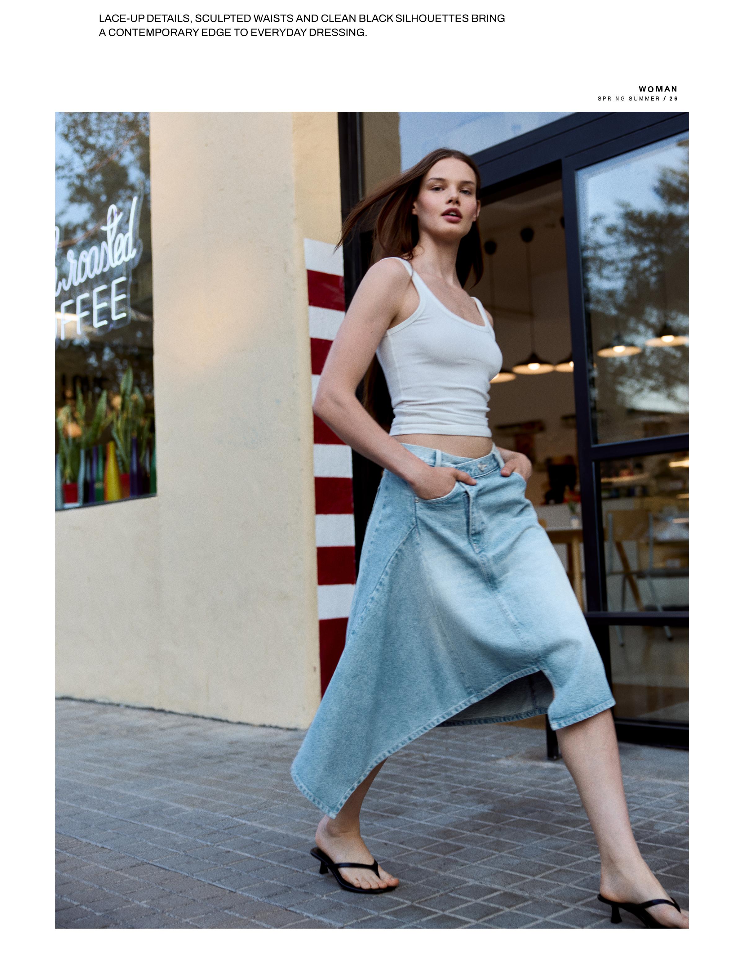 Asymmetric denim midi skirt — Light blue
