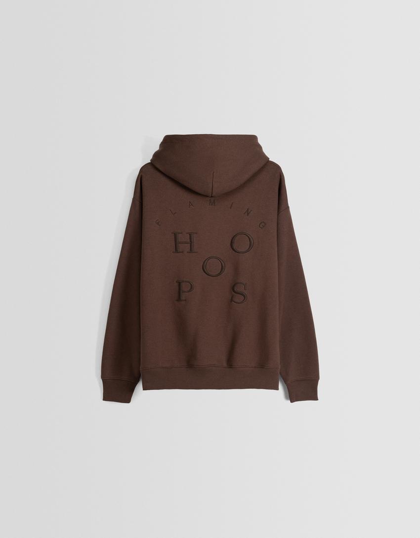 Sweatshirt com capuz e bordado-Marrom-5