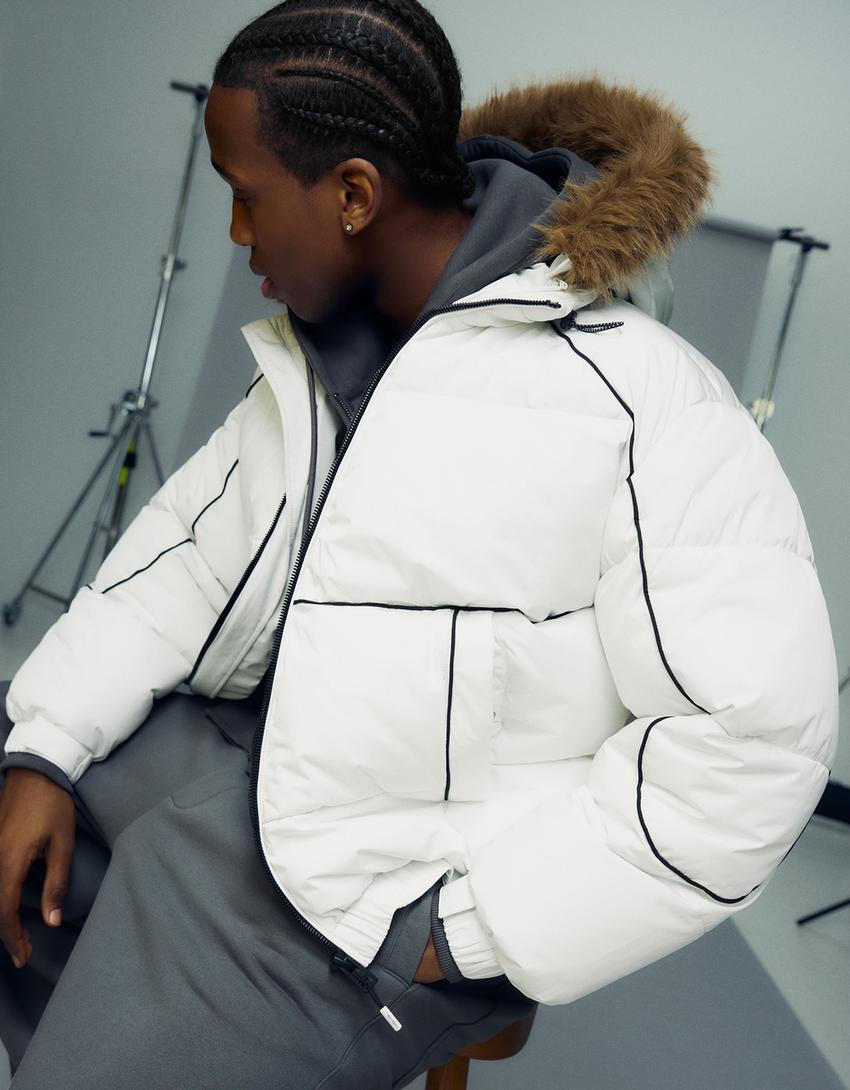 Technical jacket with faux fur hood-White