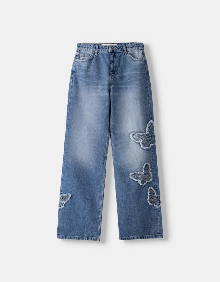 Butterfly baggy jeans-Light blue-4
