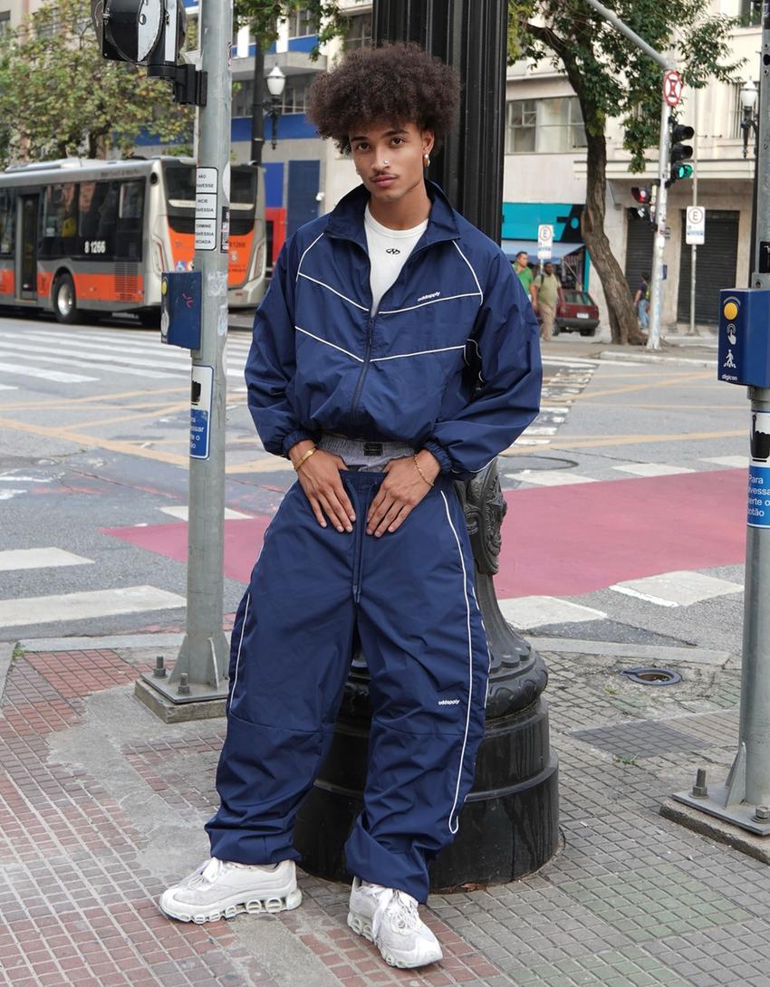 Super baggy technical trousers-Navy